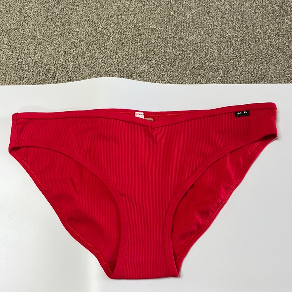 Brand New!  Pink Victoria’s Secret Red Bikini Ribbed Panty XL